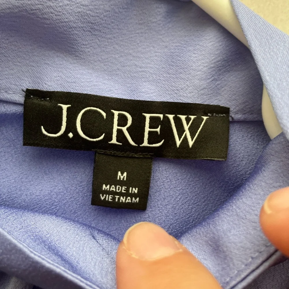 J Crew Blouse Sz M Purple Tie‎ Neck Preppy Office Short Sleeve